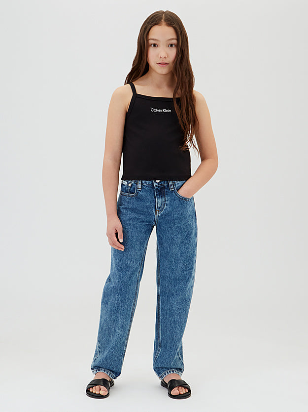 Calvin Klein Top con spalline Punto Milano da ragazza LVCKSJB12G BEH nera