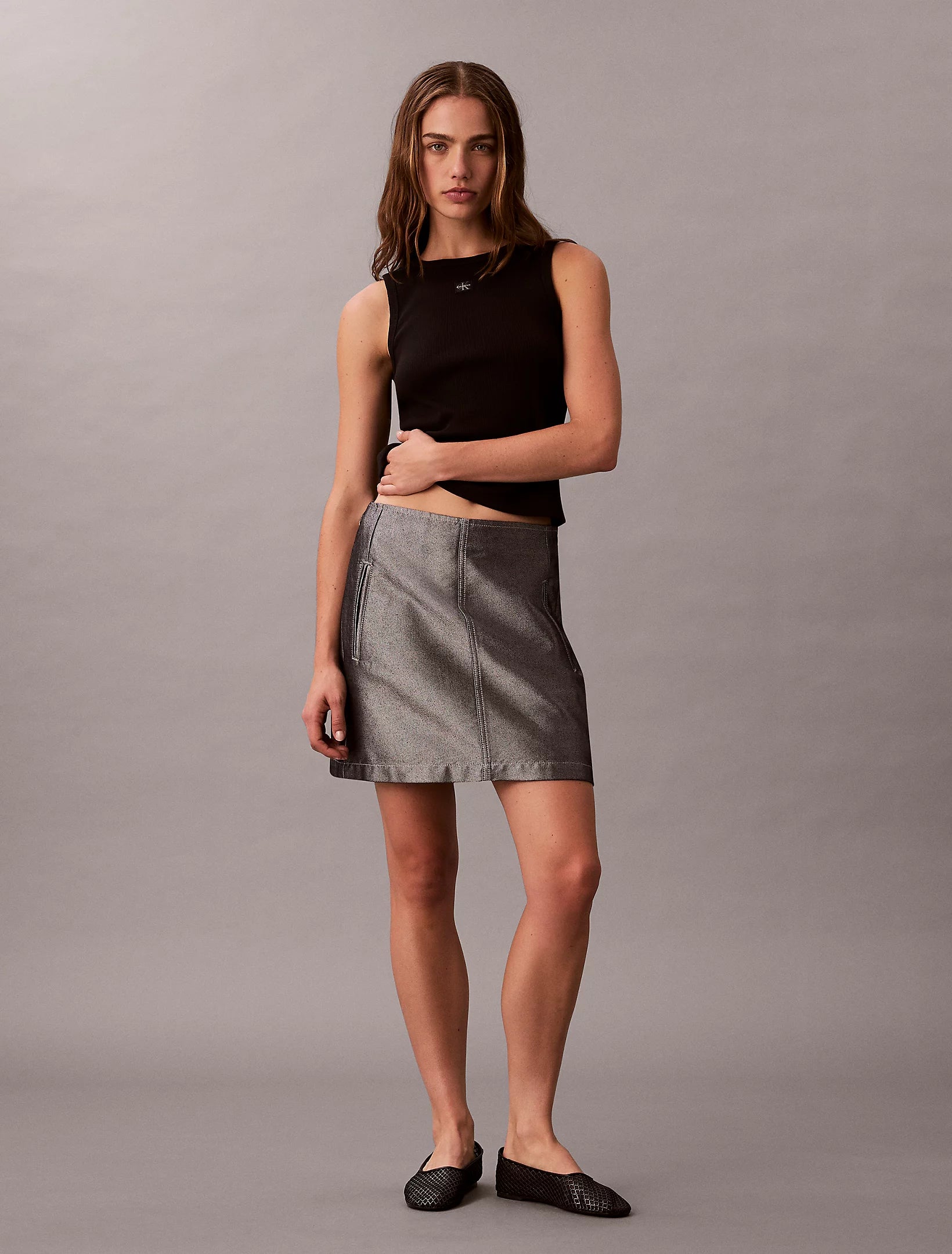 Calvin Klein canotta da donna a Costina con logo LV047C201G nero