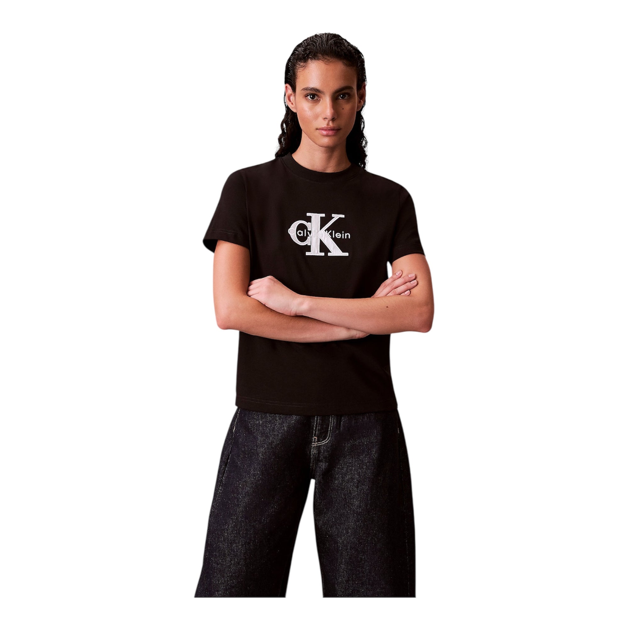 Calvin Klein maglietta manica corta da donna con grafica lucida monologo LV047E819GUB1 nero