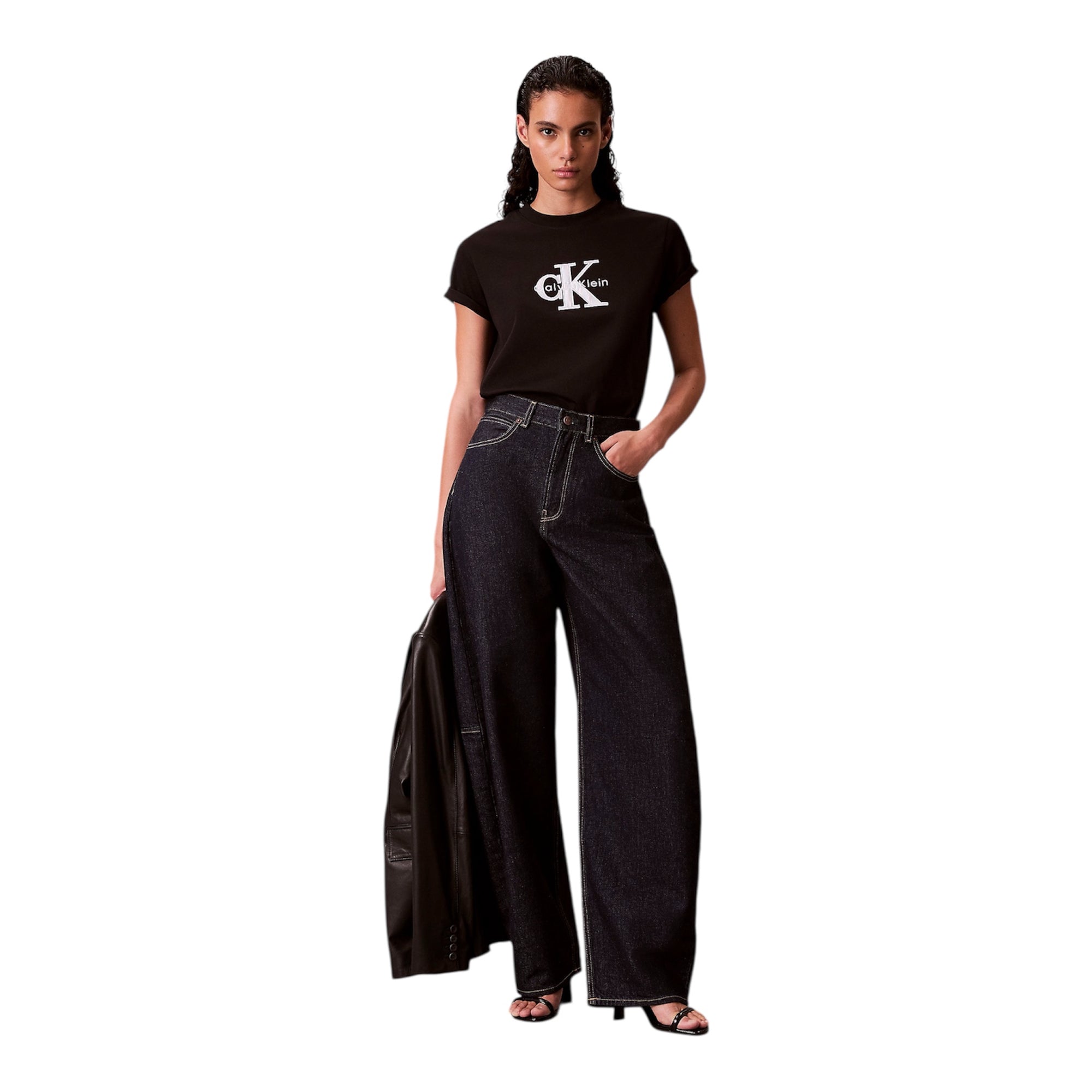 Calvin Klein maglietta manica corta da donna con grafica lucida monologo LV047E819GUB1 nero completo