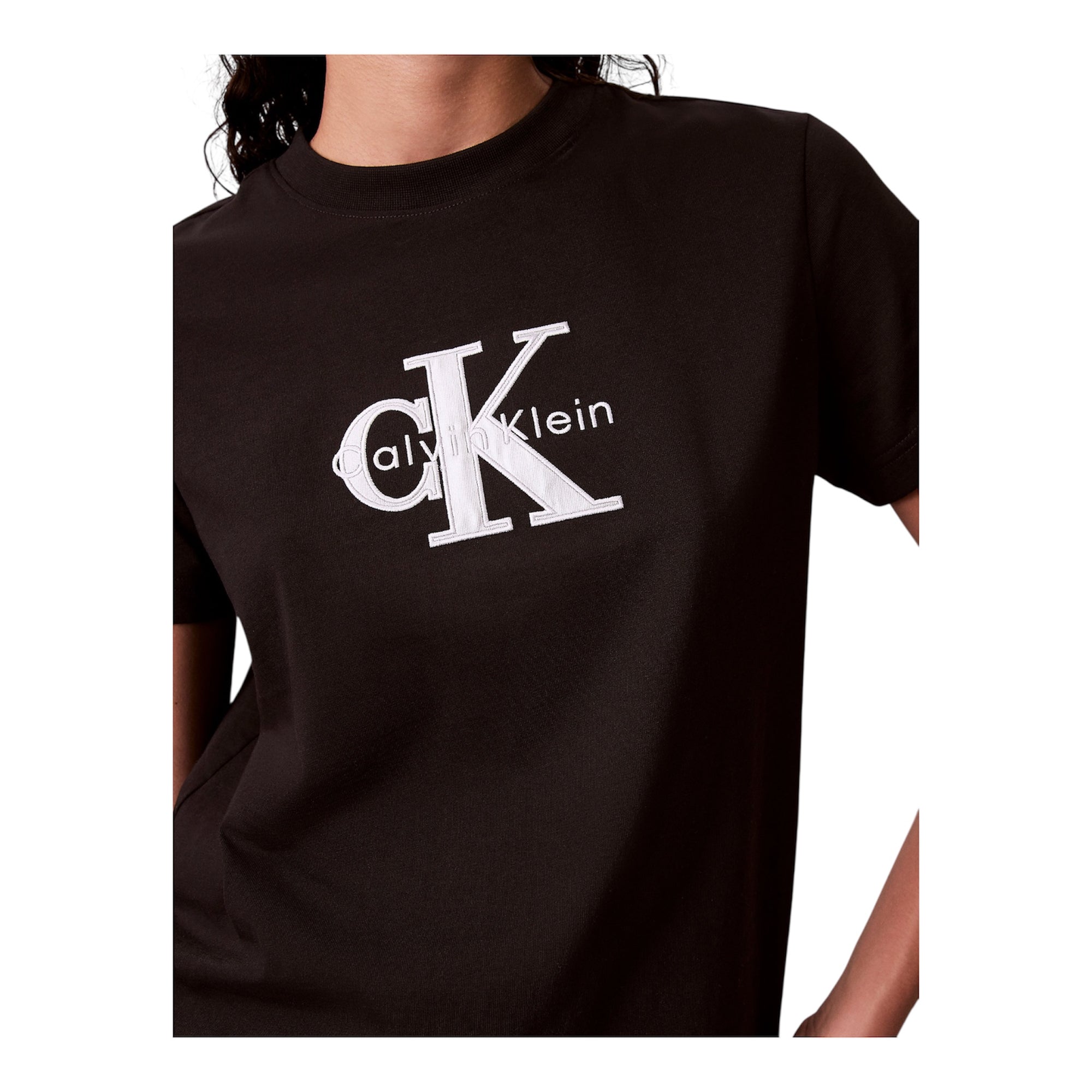 Calvin Klein maglietta manica corta da donna con grafica lucida monologo LV047E819GUB1 nero logo avanti