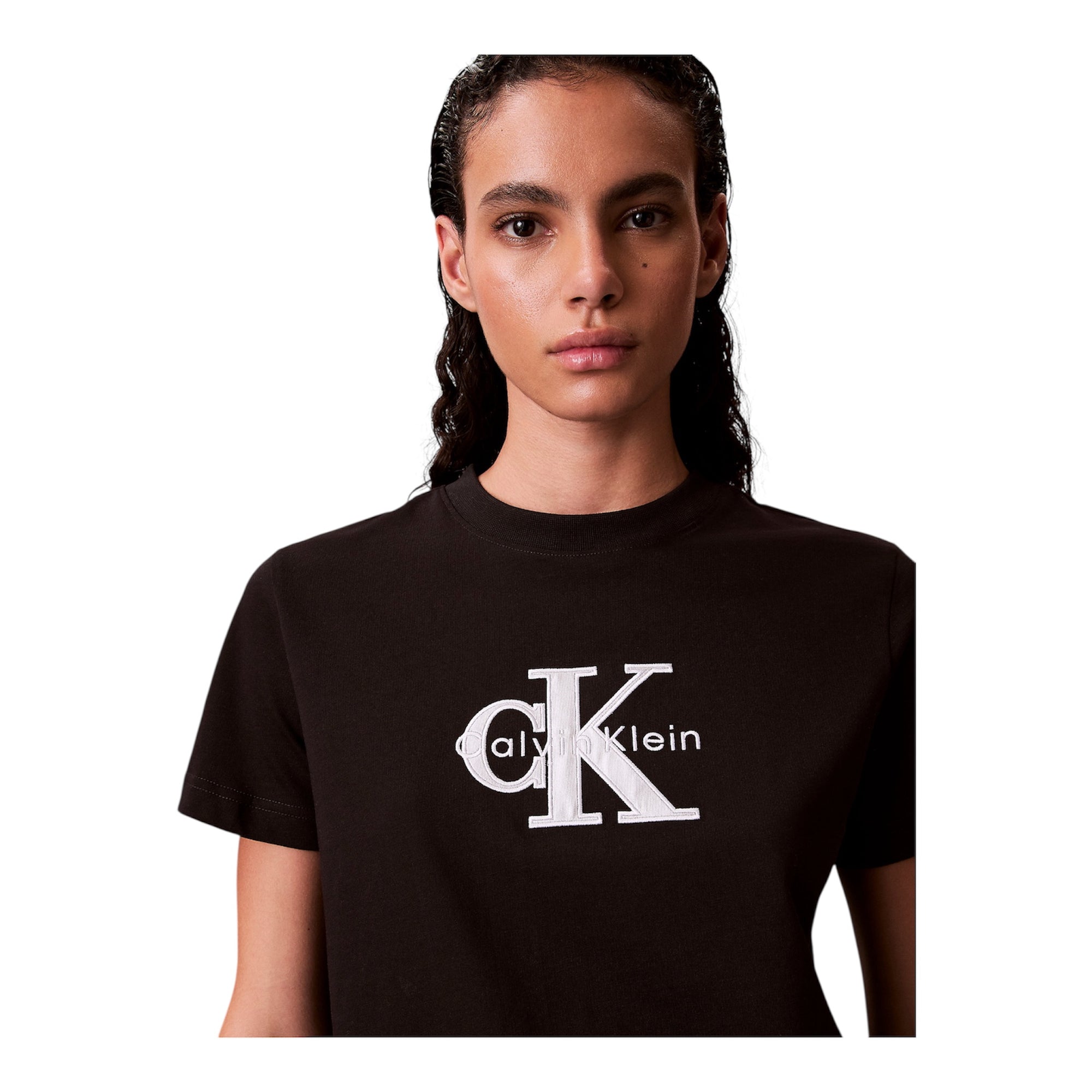 Calvin Klein maglietta manica corta da donna con grafica lucida monologo LV047E819GUB1 nero logo