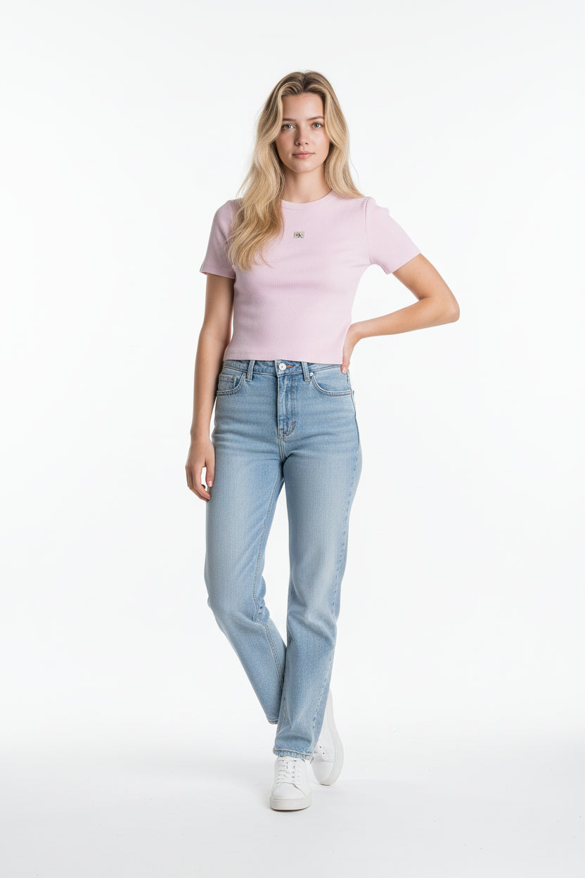 Calvin Klein maglietta manica corta da donna in Cotone a costine costine LV0247C200G TN9 rosa