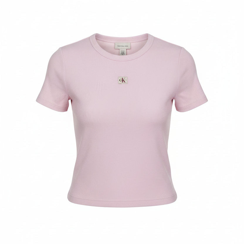 Calvin Klein maglietta manica corta da donna in Cotone a costine costine LV0247C200G TN9 rosa avanti