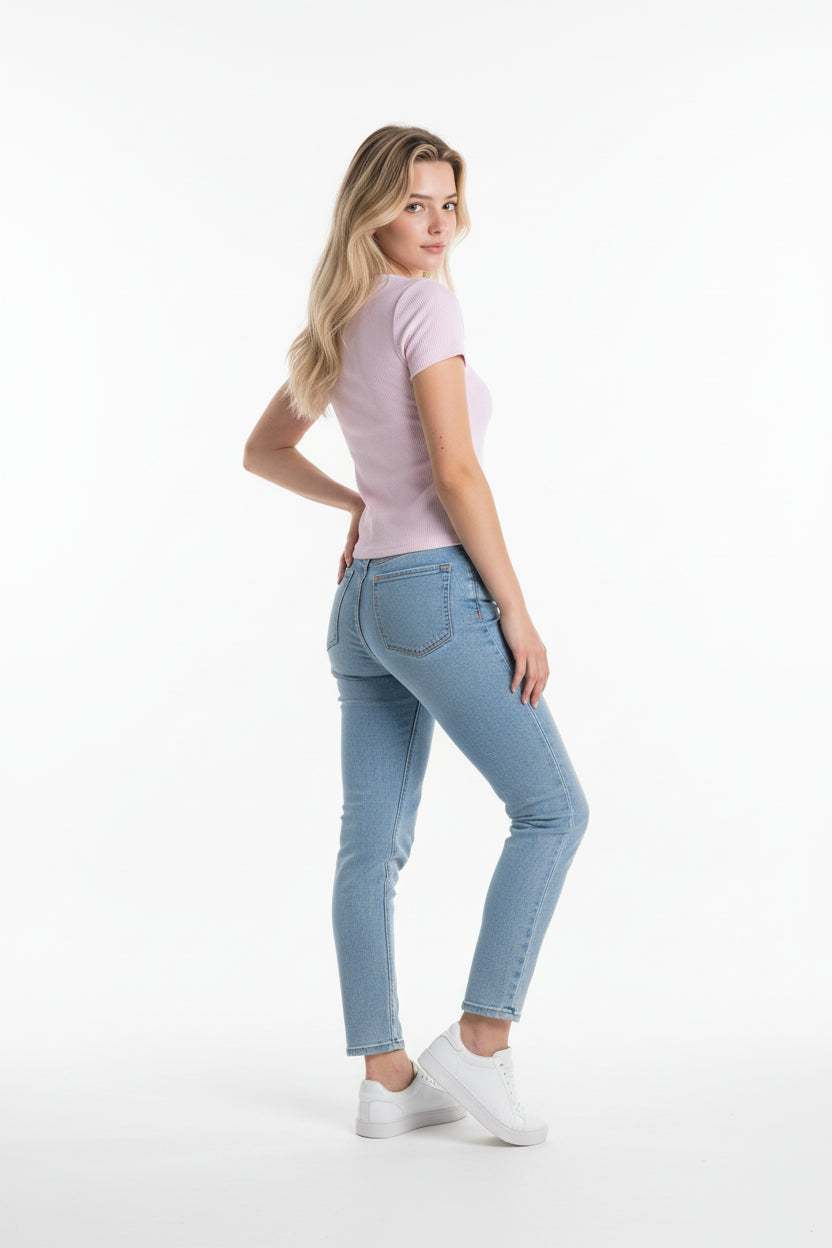 Calvin Klein maglietta manica corta da donna in Cotone a costine costine LV0247C200G TN9 rosa dietro
