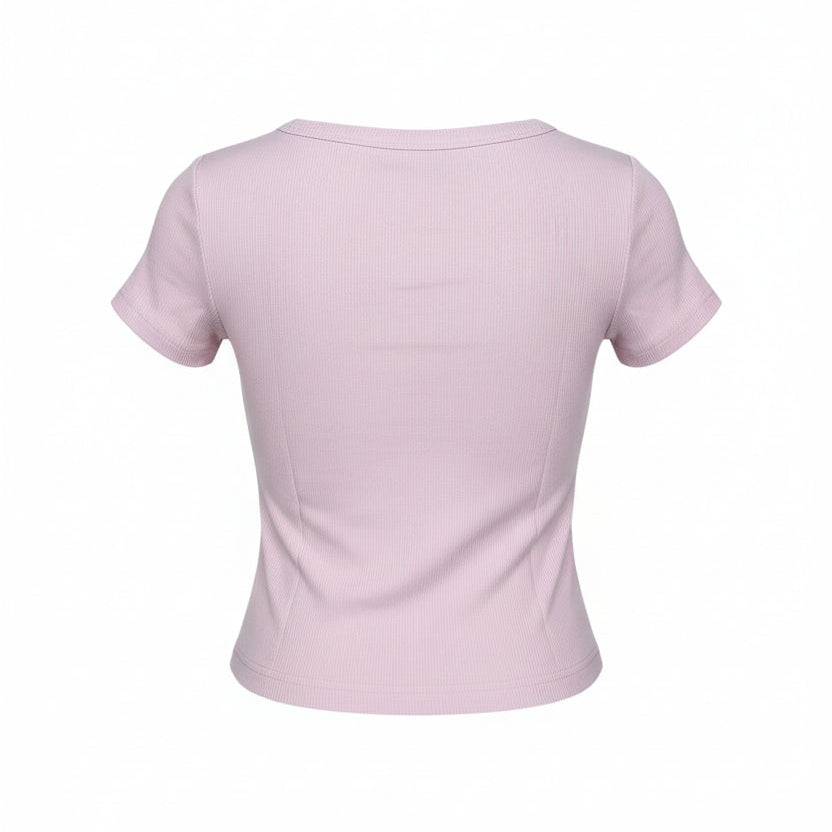 Calvin Klein maglietta manica corta da donna in Cotone a costine costine LV0247C200G TN9 rosa retro