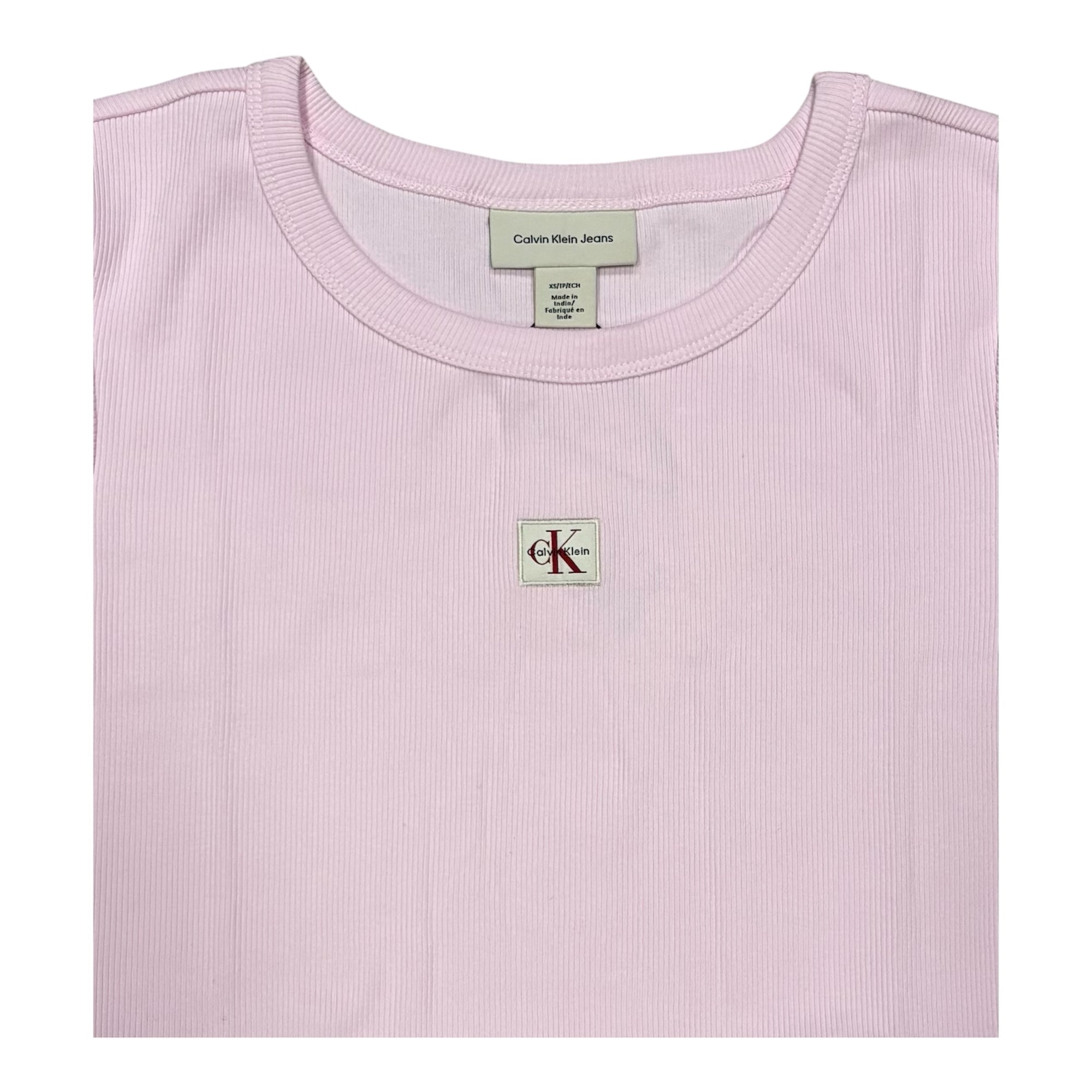 Calvin Klein maglietta manica corta da donna in Cotone a costine costine LV0247C200G TN9 rosa logo