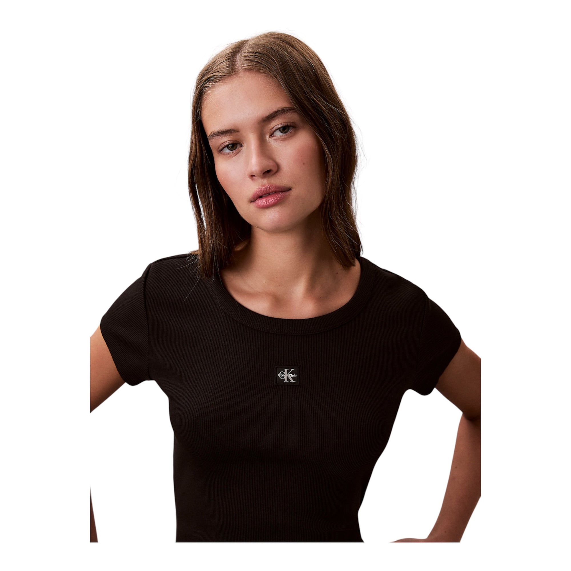 Calvin Klein maglietta manica corta in cotone a costine LV047C200G UB1 nero logo