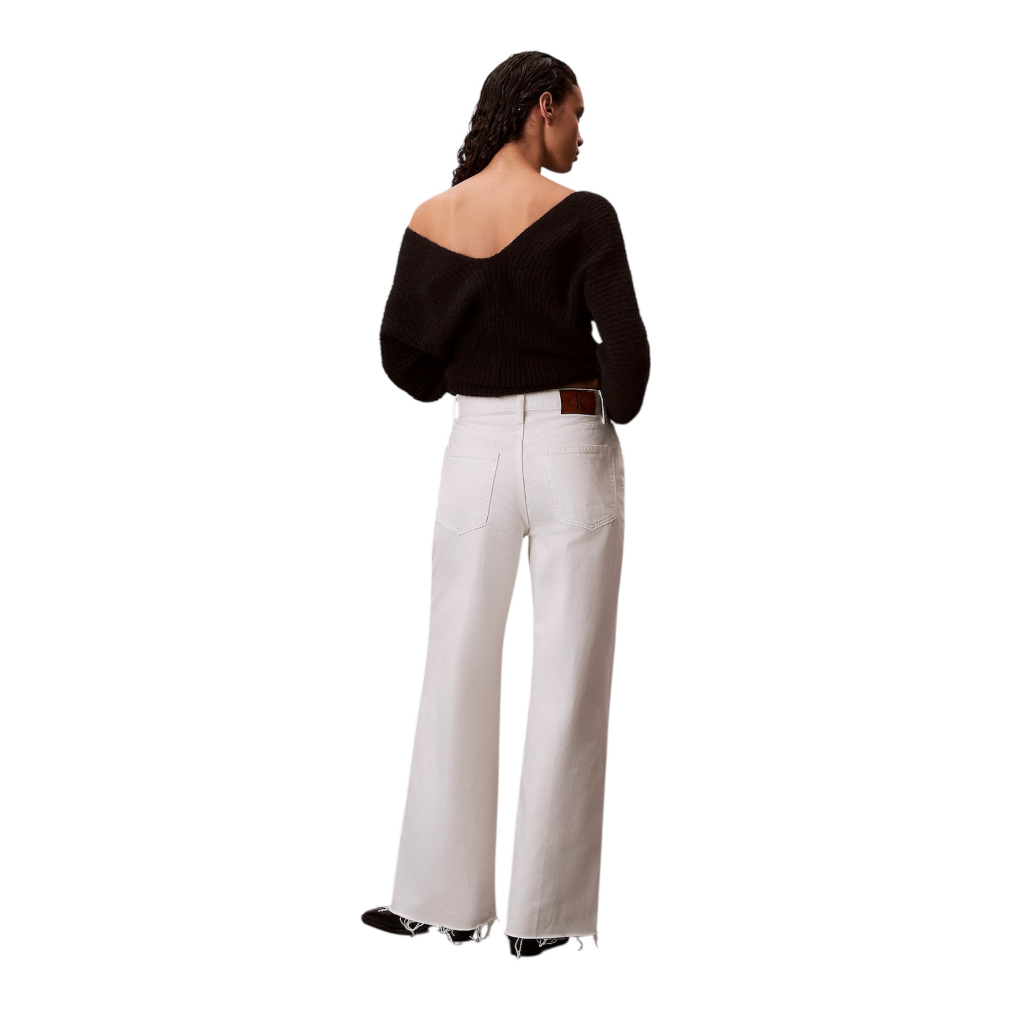 Calvin Klein pantalone donna Jeans Wide Leg Raw Hem Chalk Bianco LV047F733G ASN vista da dietro
