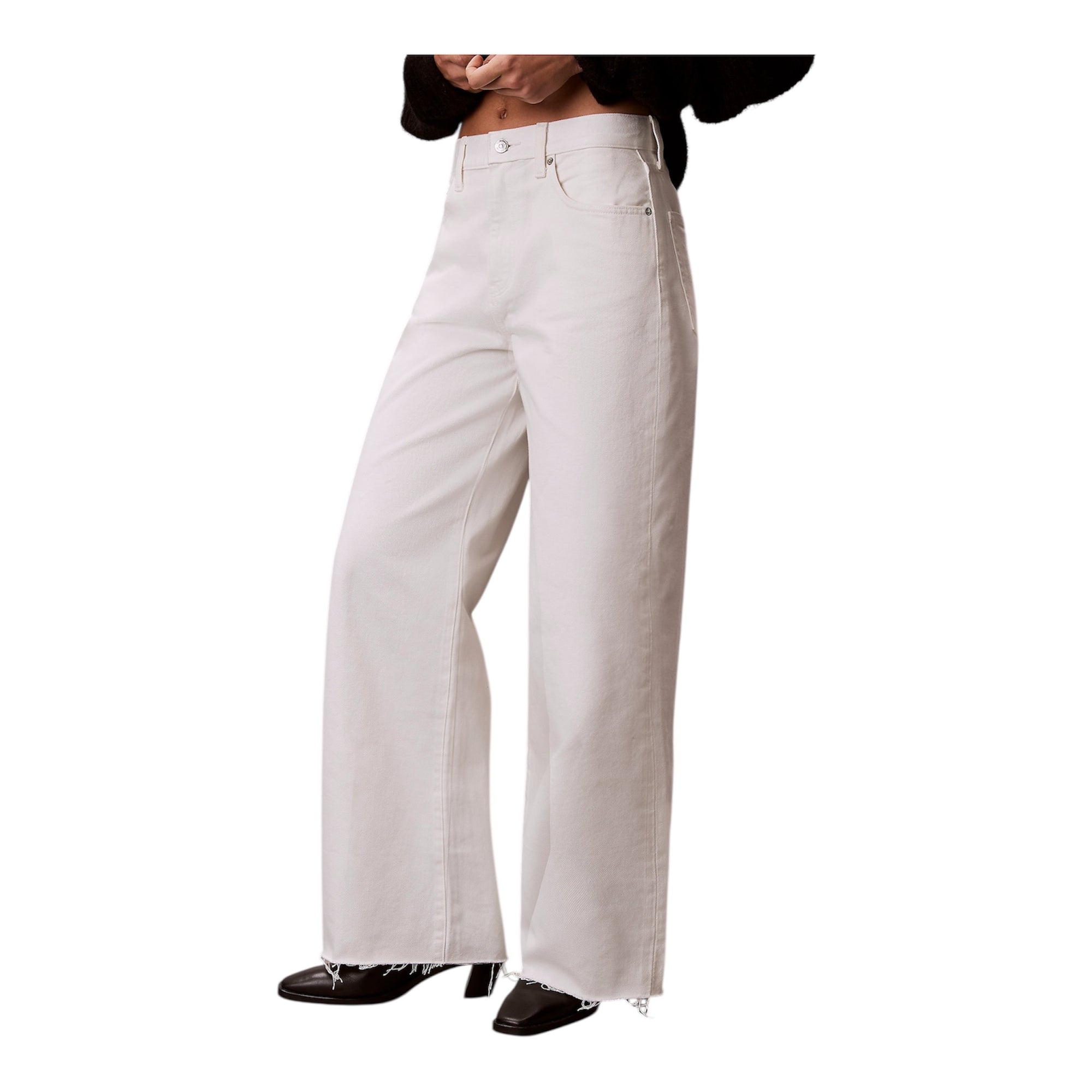 Calvin Klein pantalone donna Jeans Wide Leg Raw Hem Chalk Bianco LV047F733G ASN vista laterale