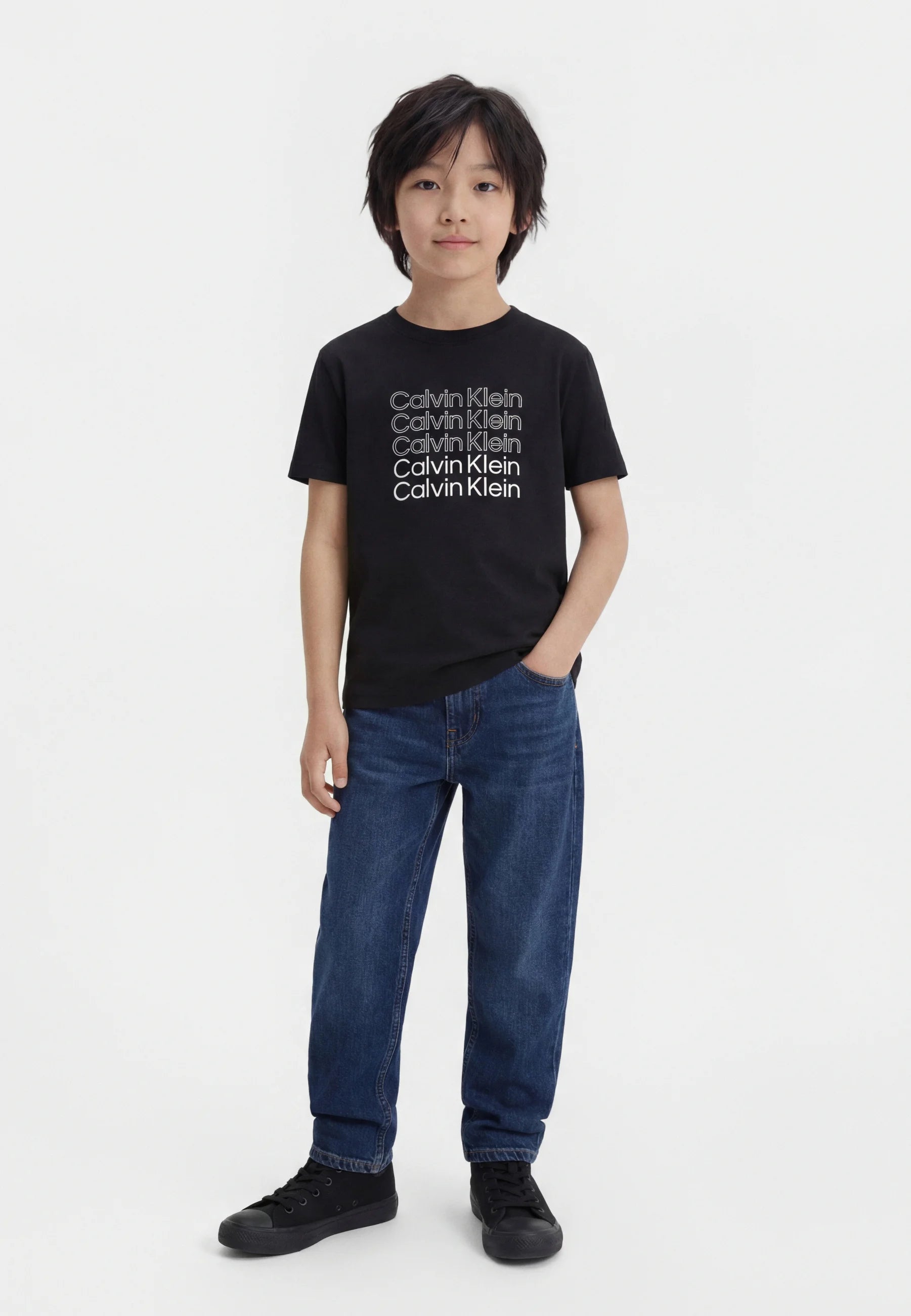 Calvin Klein t-shirt junior Stacked Logo LVCKSJA10B BEH nera