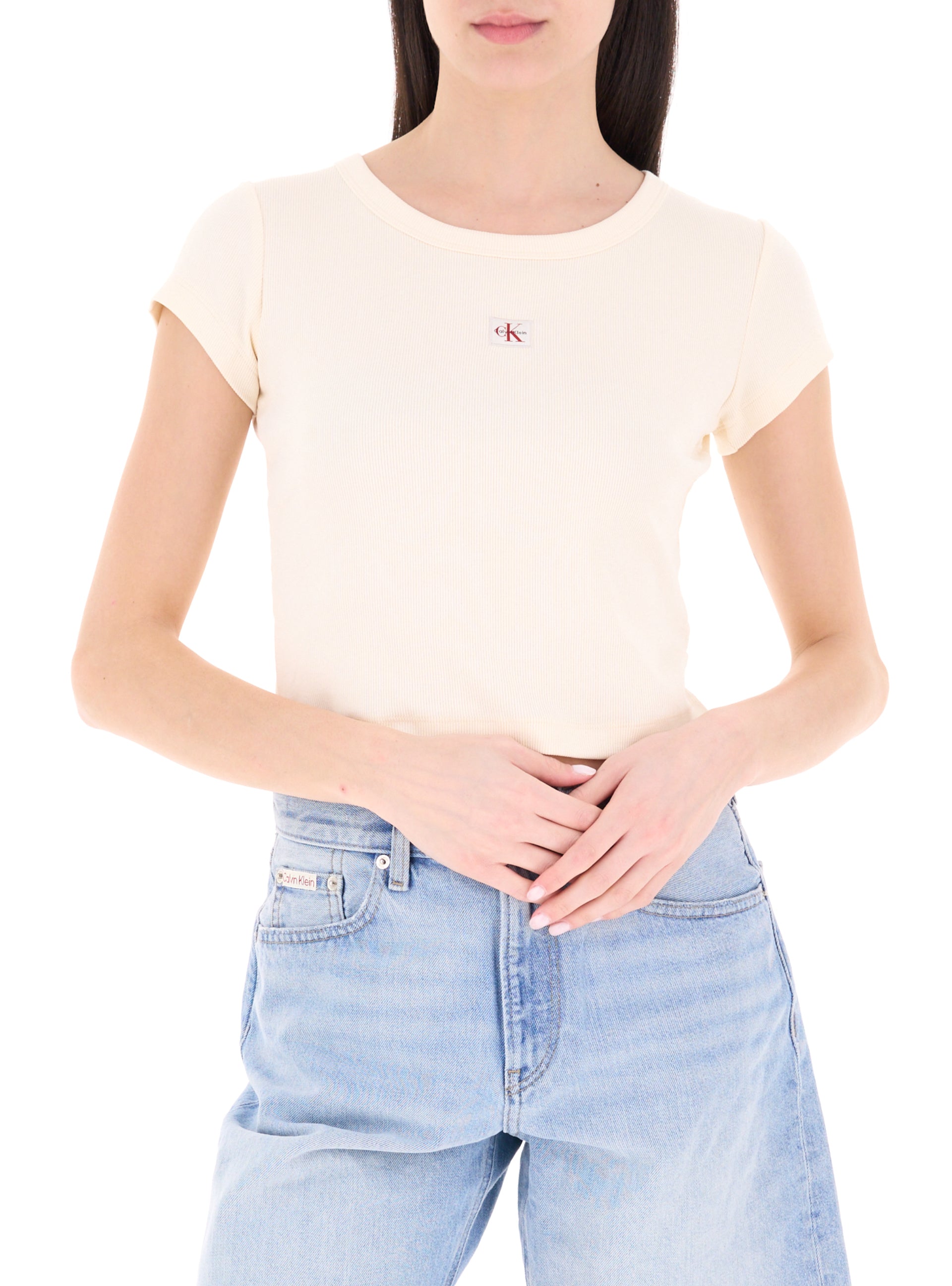 Calvin Klein t-shirt manica corta a costine da donna LV047C200G F7J calico