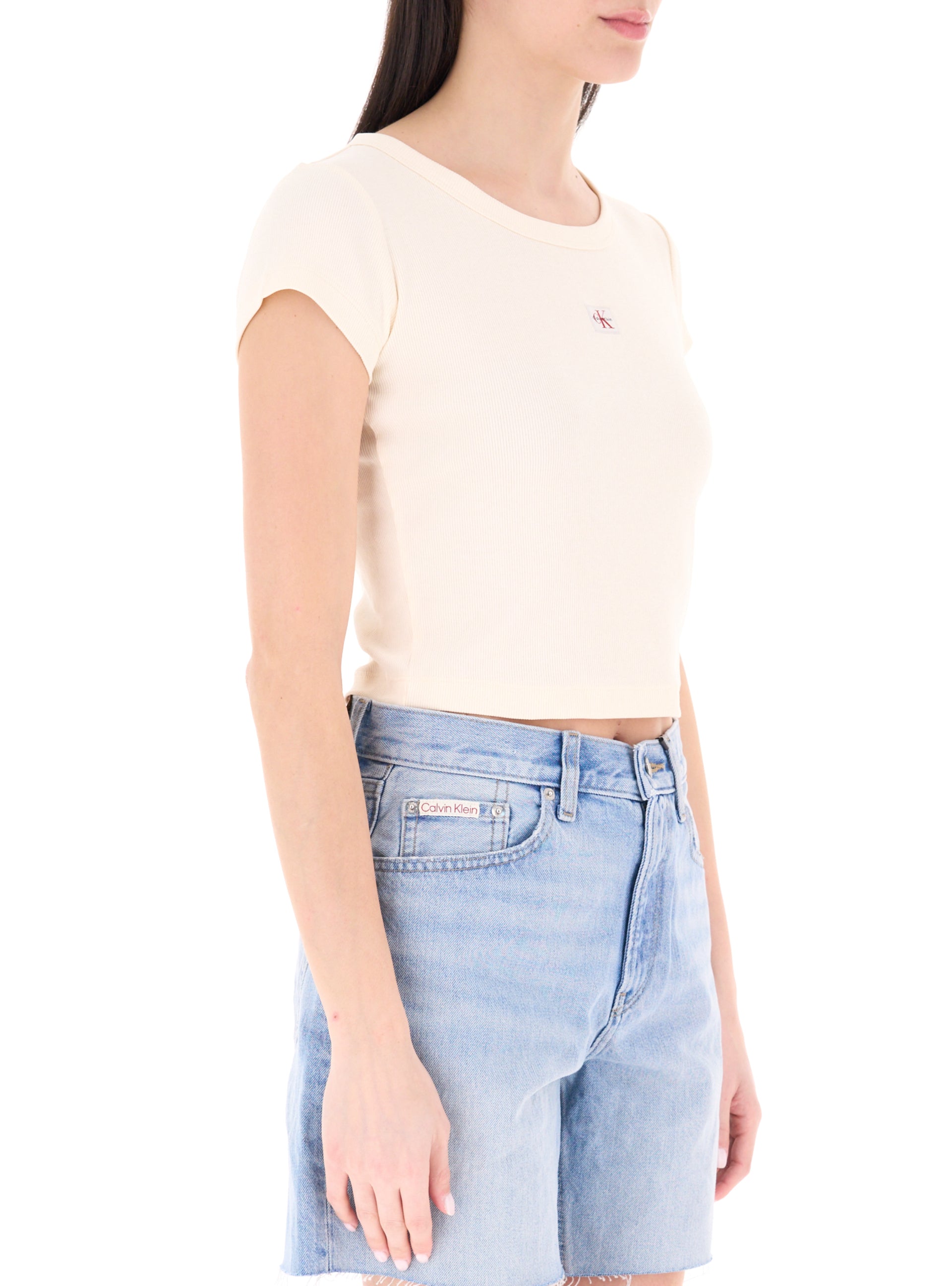Calvin Klein t-shirt manica corta a costine da donna LV047C200G F7J calico