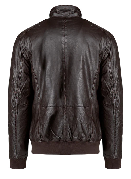 Censured Giacca Uomo in Pelle Marrone JMPHAM SHO3 14 - Bomber in Vera Pelle con Collo Alto dietro