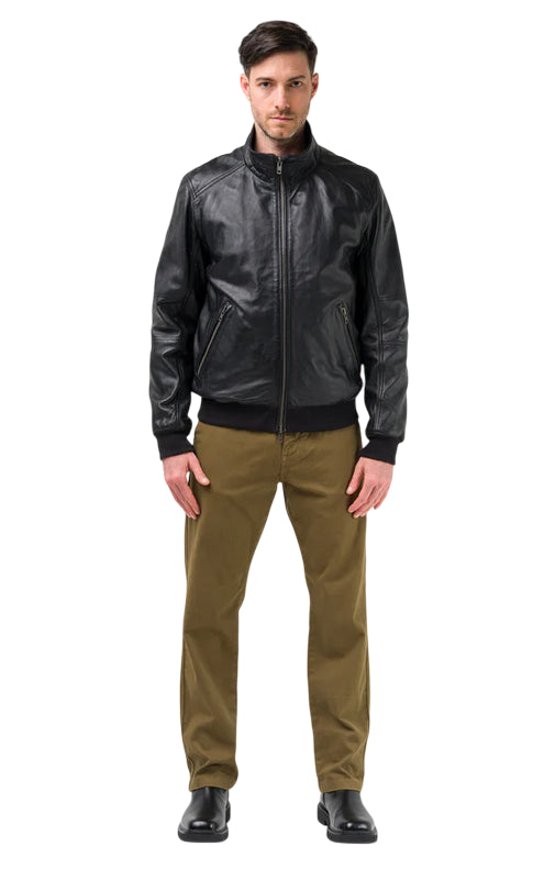 Censured Giacca Uomo in Pelle Marrone JMPHAM SHO3 14 - Bomber in Vera Pelle con Collo Alto indossato