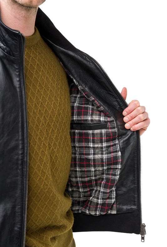 Censured Giacca Uomo in Pelle Marrone JMPHAM SHO3 14 - Bomber in Vera Pelle con Collo Alto interno foderato