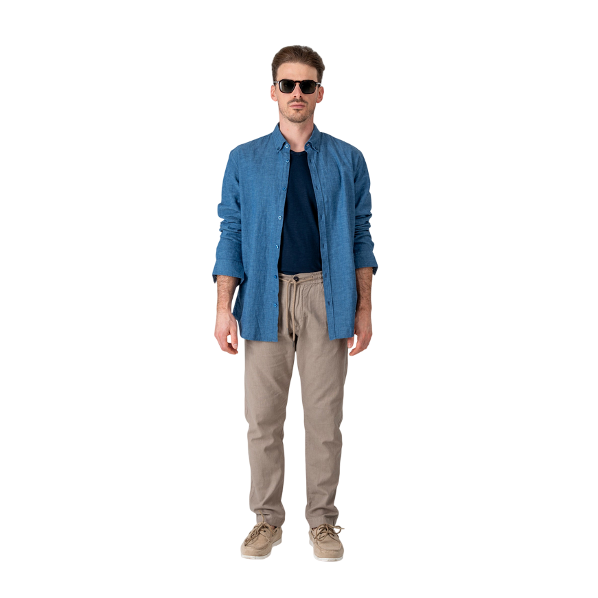 Censured camicia da uomo a maniche lunghe in lino Button Down SMC230TLCT5 26 blu indaco