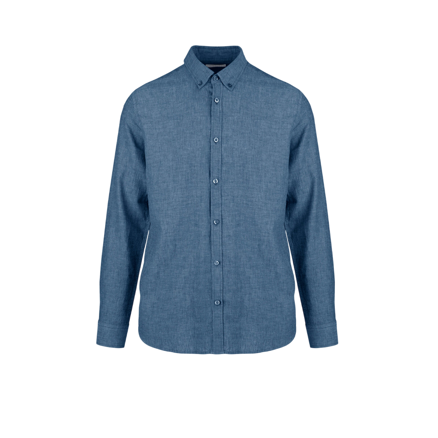 Censured camicia da uomo a maniche lunghe in lino Button Down SMC230TLCT5 26 blu indaco