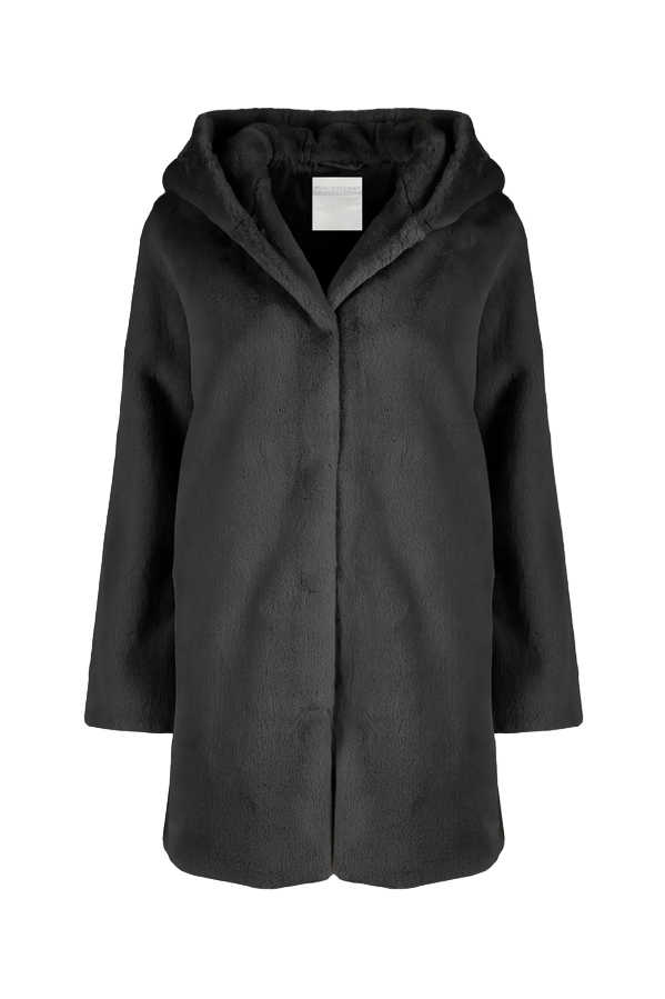 Censured giacca in pelliccia ecologica da donna con cappuccio CW1881 T FRC3 90 nero