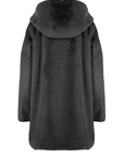 Censured giacca in pelliccia ecologica da donna con cappuccio CW1881 T FRC3 90 nero