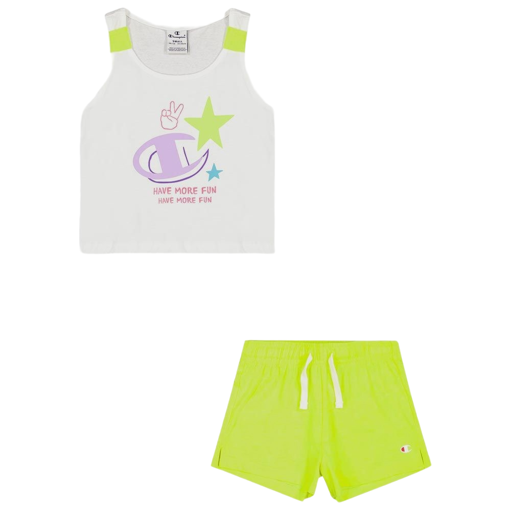 Champion Completo da bambina e ragazza Legacy Fun Club Thirt e Short 404679 WW001 WHT white