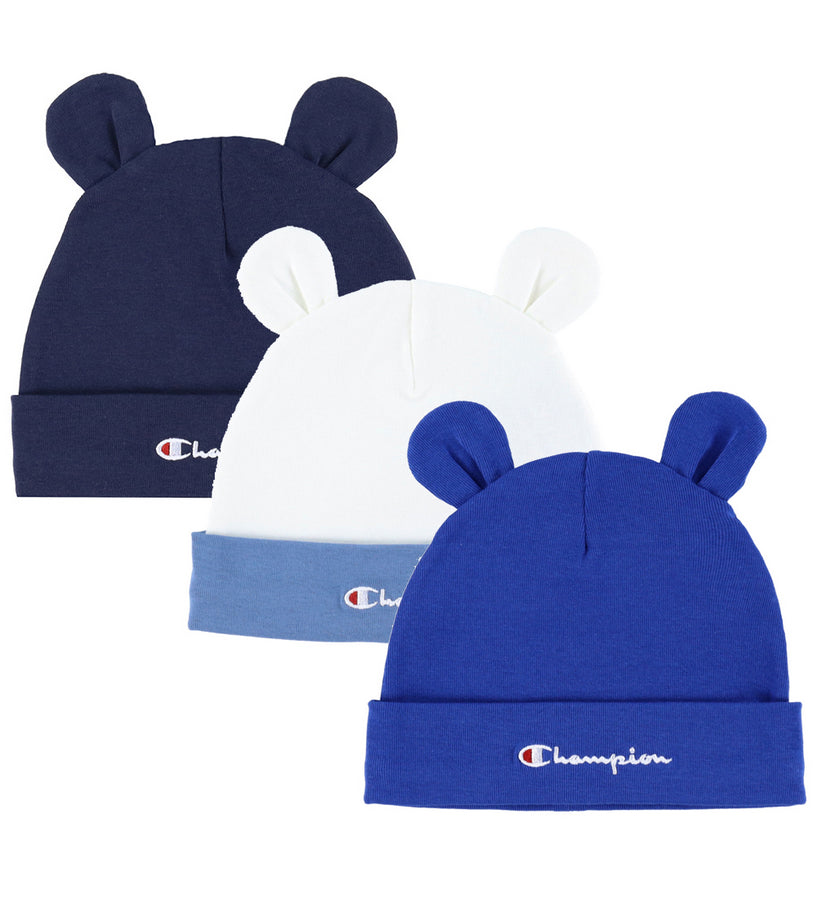 Champion Confezione 3 Cappellini Cuffia Neonato 806039 BS501 Blu Bianco Azzurro
