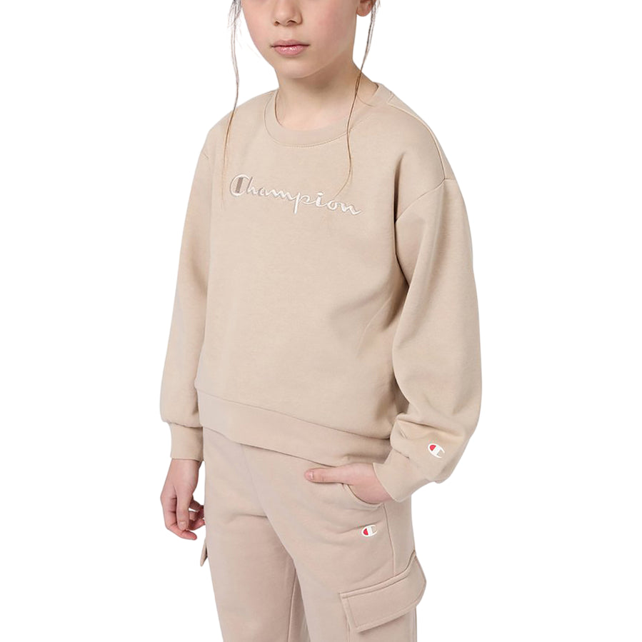 Champion Felpa Junior con Logo Grande Ricamato 405210 MS099 Beige – Stile e Comfort per i Giovani