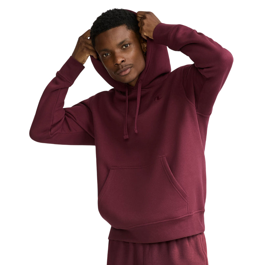Champion Felpa Uomo Cappuccio 221995 RS522 Bordeaux  – cotone, comfort, stile sportivo