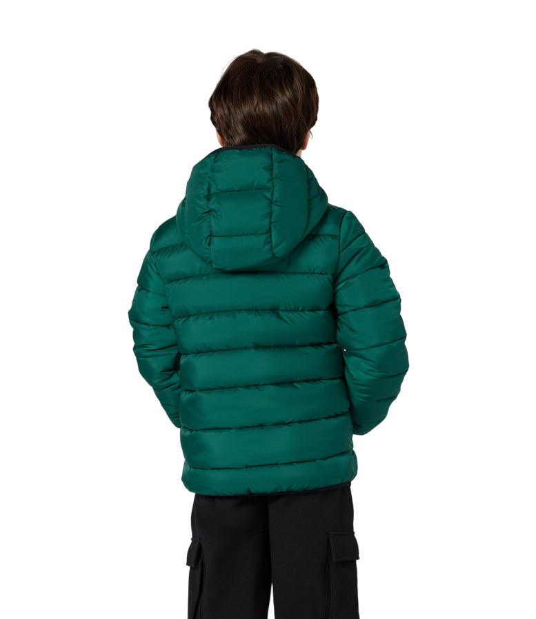 Champion Giacca Bambino Cappuccio 307222 GS584 Verde – imbottita, idrorepellente, comfort, stile - indossato retro 