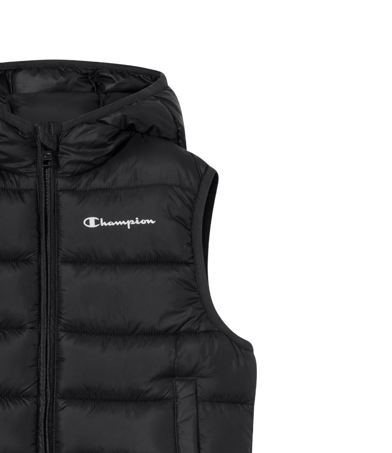 Champion Gilet Bambino Cappuccio 307223 KK001 Nero – imbottito, zip intera, comfort, stile - dettaglio