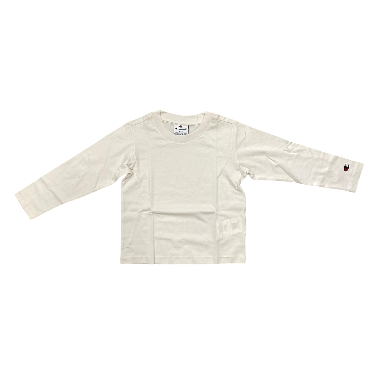 Champion Maglietta Manica Lunga Bambino 405254 WW056 Beige-Nero - Comfort e Stile Junior - FRONTE BIANCA 