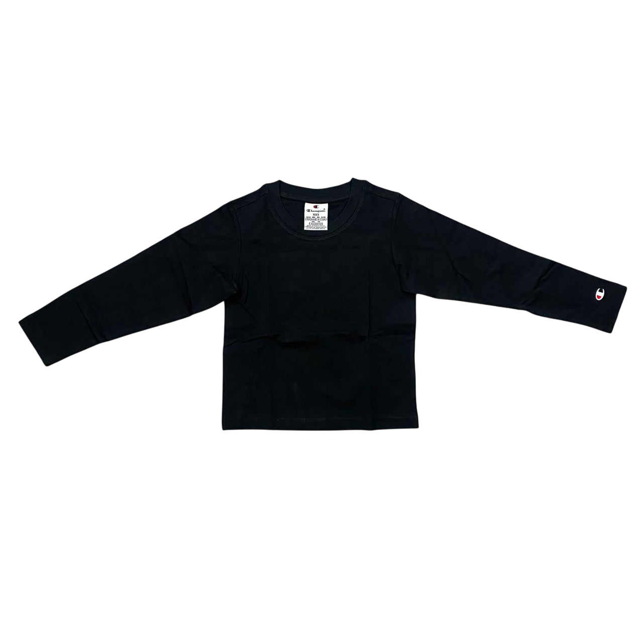 Champion Maglietta Manica Lunga Bambino 405254 WW056 Beige-Nero - Comfort e Stile Junior - FRONTE NERO