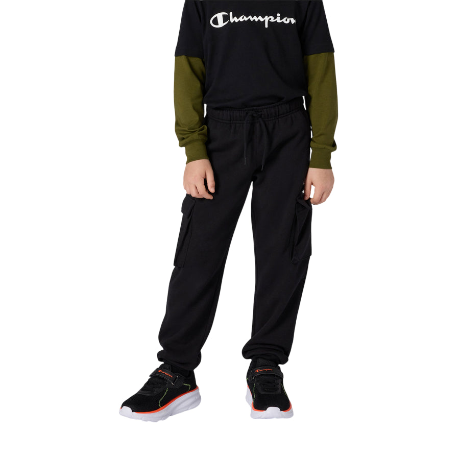 Champion Pantalone Junior Cargo 307331 KK001 Nero - Pantaloni Cargo Bambino in Cotone Felpato Comfort e Stile