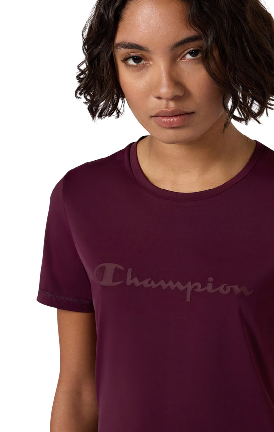 Champion T-shirt donna girocollo Stretch Bordeaux 118393_RS522 - logo 