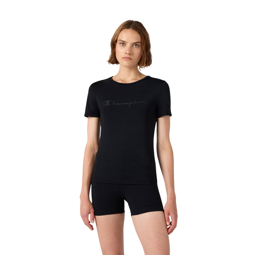 Champion T-shirt donna girocollo Stretch Nera 118393_KK001 - frontale