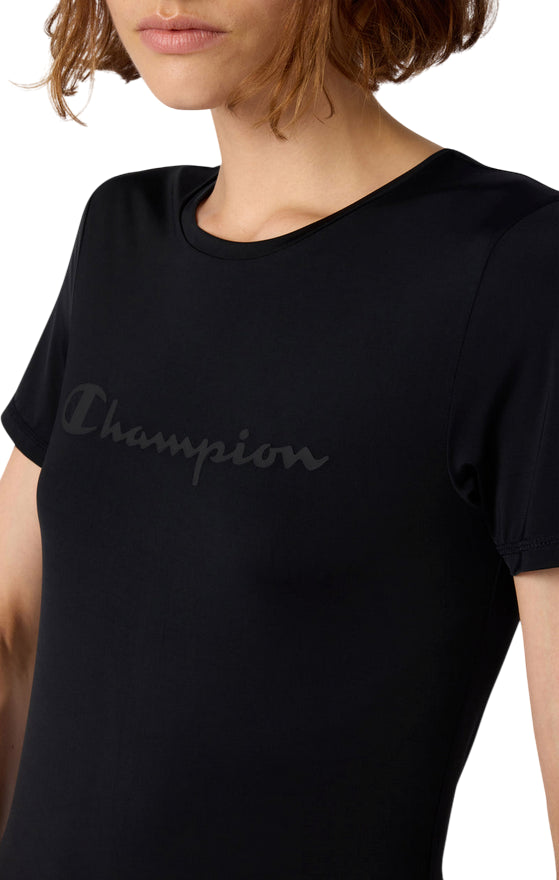 Champion T-shirt donna girocollo Stretch Nera 118393_KK001 - logo