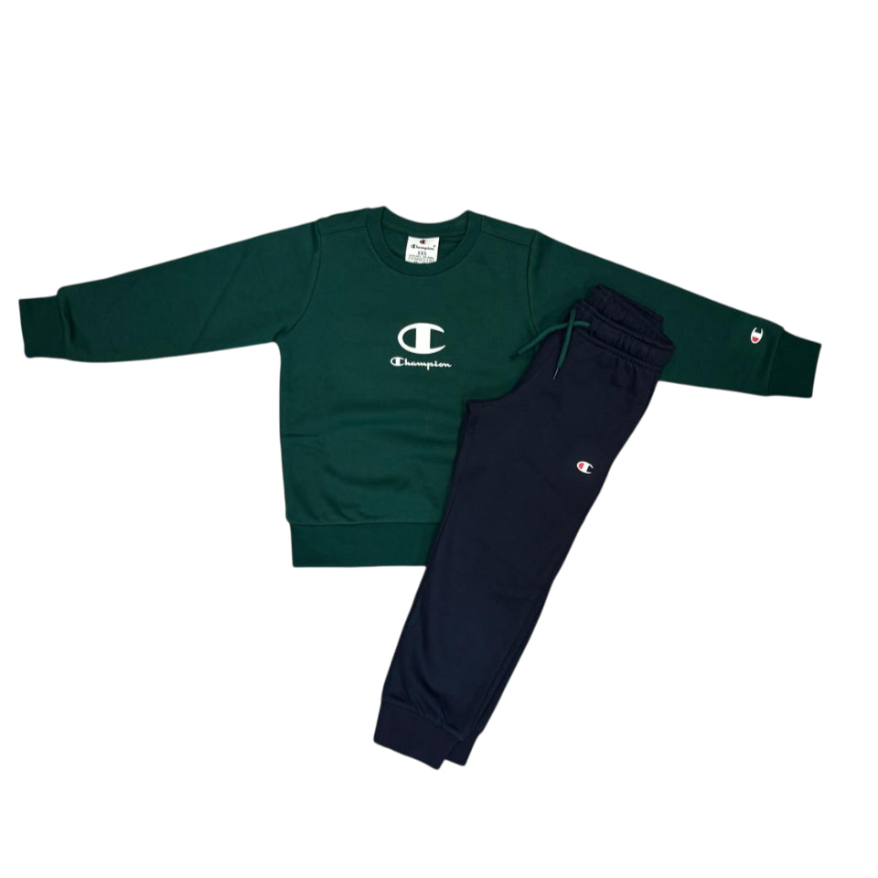 Champion Tuta Junior Girocollo 307394 GS584 Verde-Blu Vista Frontale