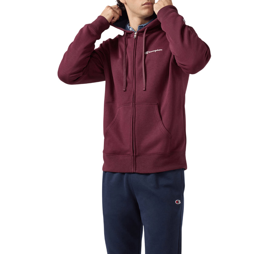 Champion Tuta Uomo Cappuccio 221658 RS522 Bordeaux Cotone Felpato Zip Felpa Sportiva - felpa