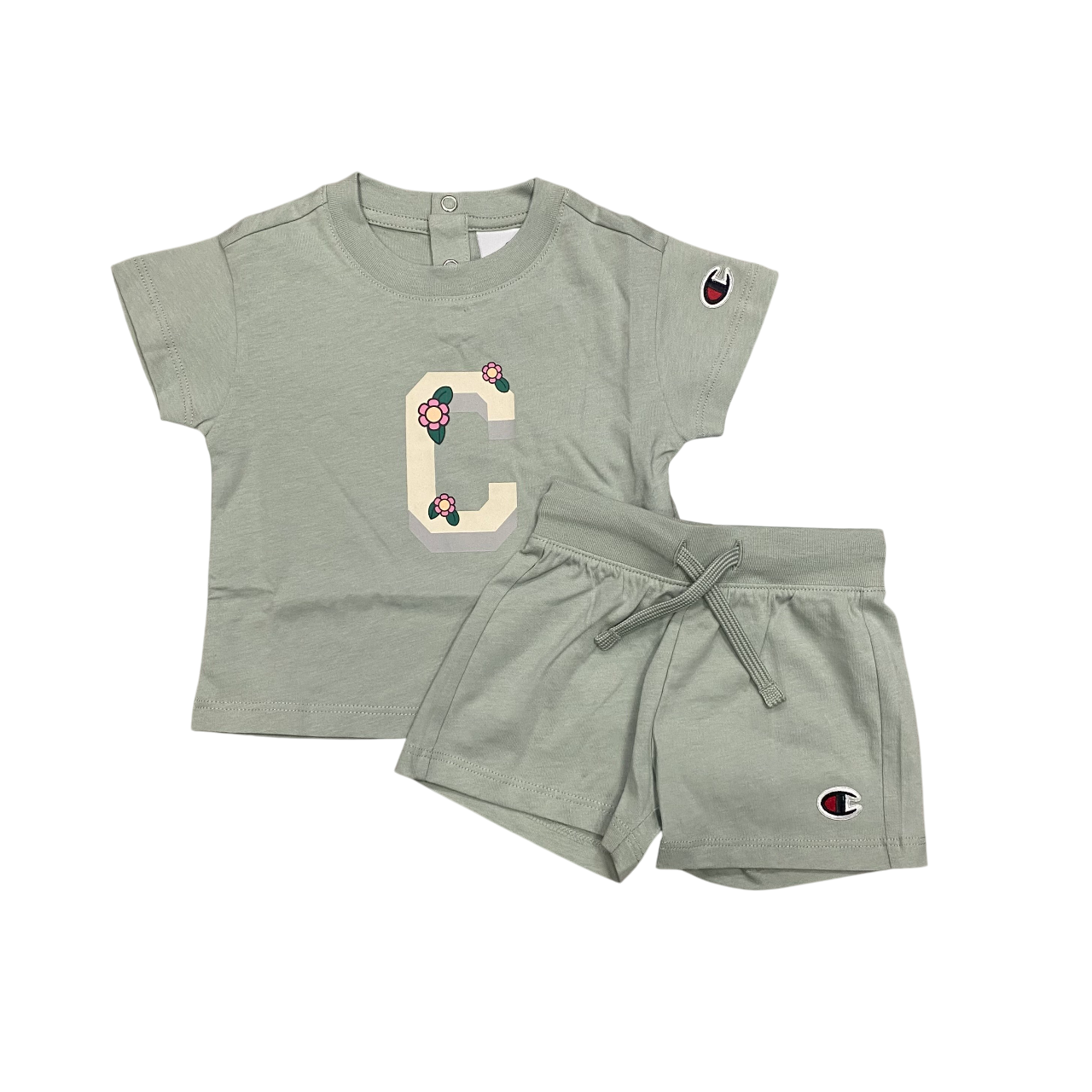 Champion completino da bambina maglietta e pantaloncino in cotone jersey 405117 GS129 salvia