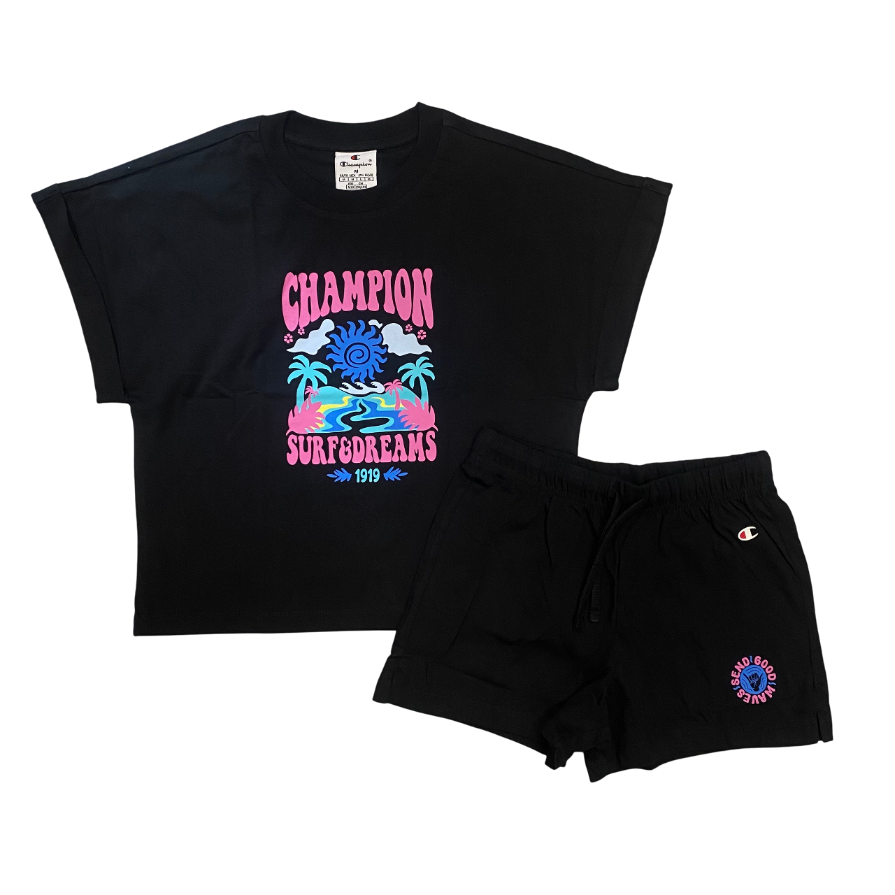 Champion completino da ragazza maglietta e pantaloncino in cotone jersey 405127 KK001 nero
