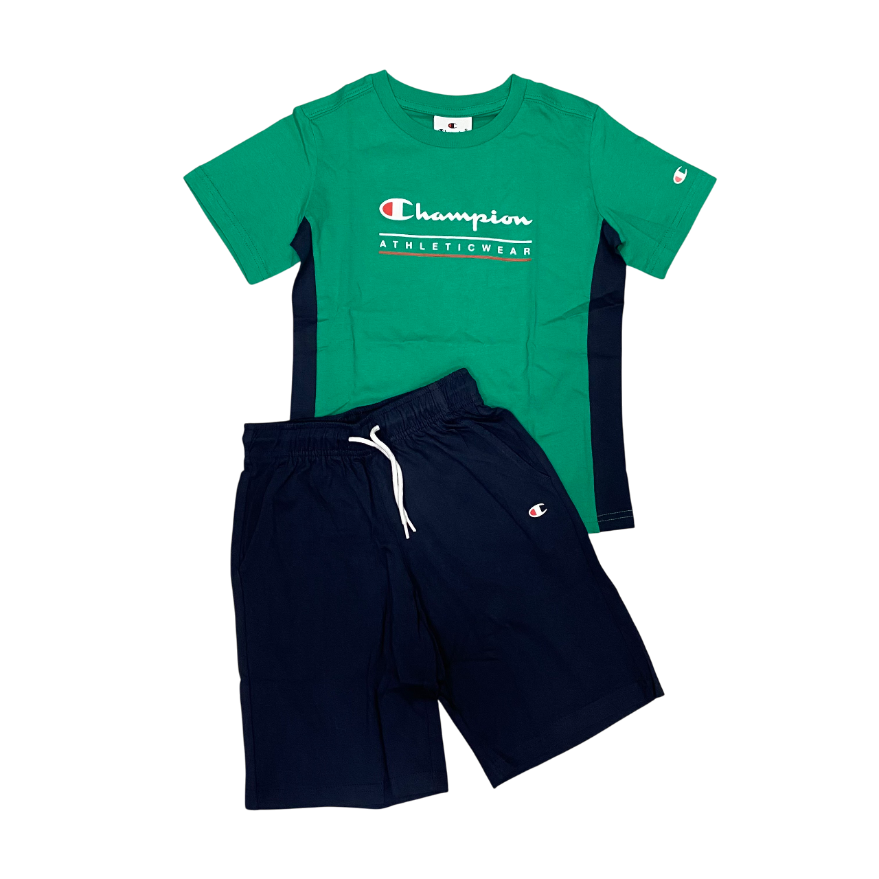 Champion completino junior maglietta manica corta e pantaloncino 306992-GS130 verde-blu