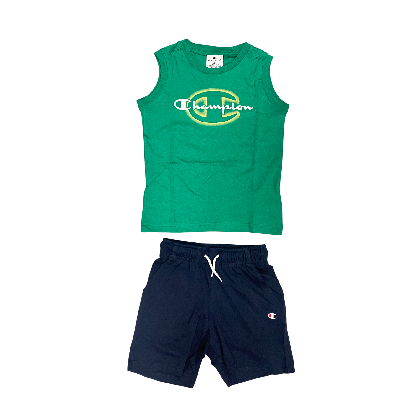 Champion completino junior maglietta smanicata e pantaloncino 306993 GS130 verde-blu