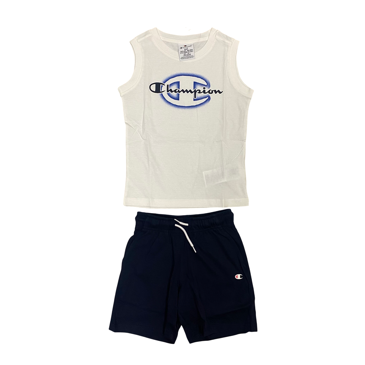 Champion completino junior maglietta smanicata e pantaloncino 306993 WW001 bianco-blu
