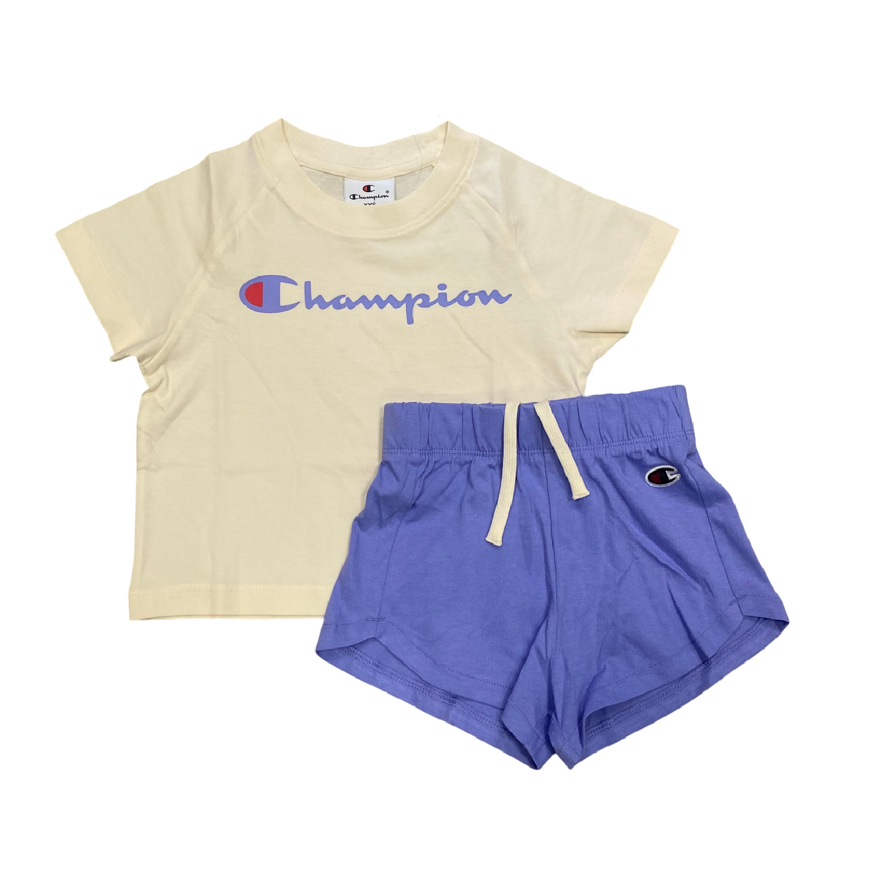 Champion completo da bambina maglietta e pantaloncino in cotone jersey 405096 YS141 panna-lilla
