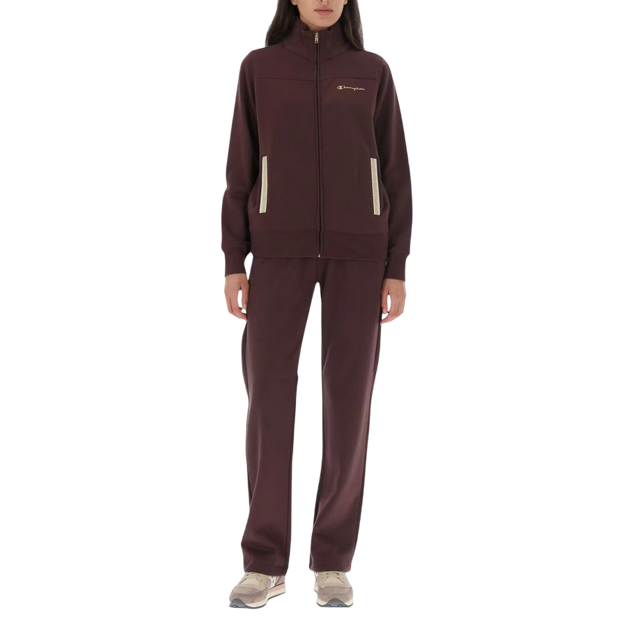 Champion tuta sportiva da Donna 118290 MS571 marrone con logo dorato e tasca dotata di applicazione - Eleganza e comfort sportivo