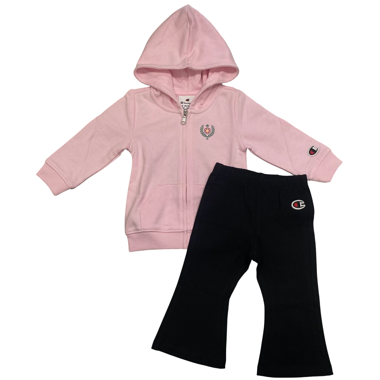 Champion tuta sportiva da bambina con cappuccio in leggero cotone garzato 405116 PS195 rosa-nero