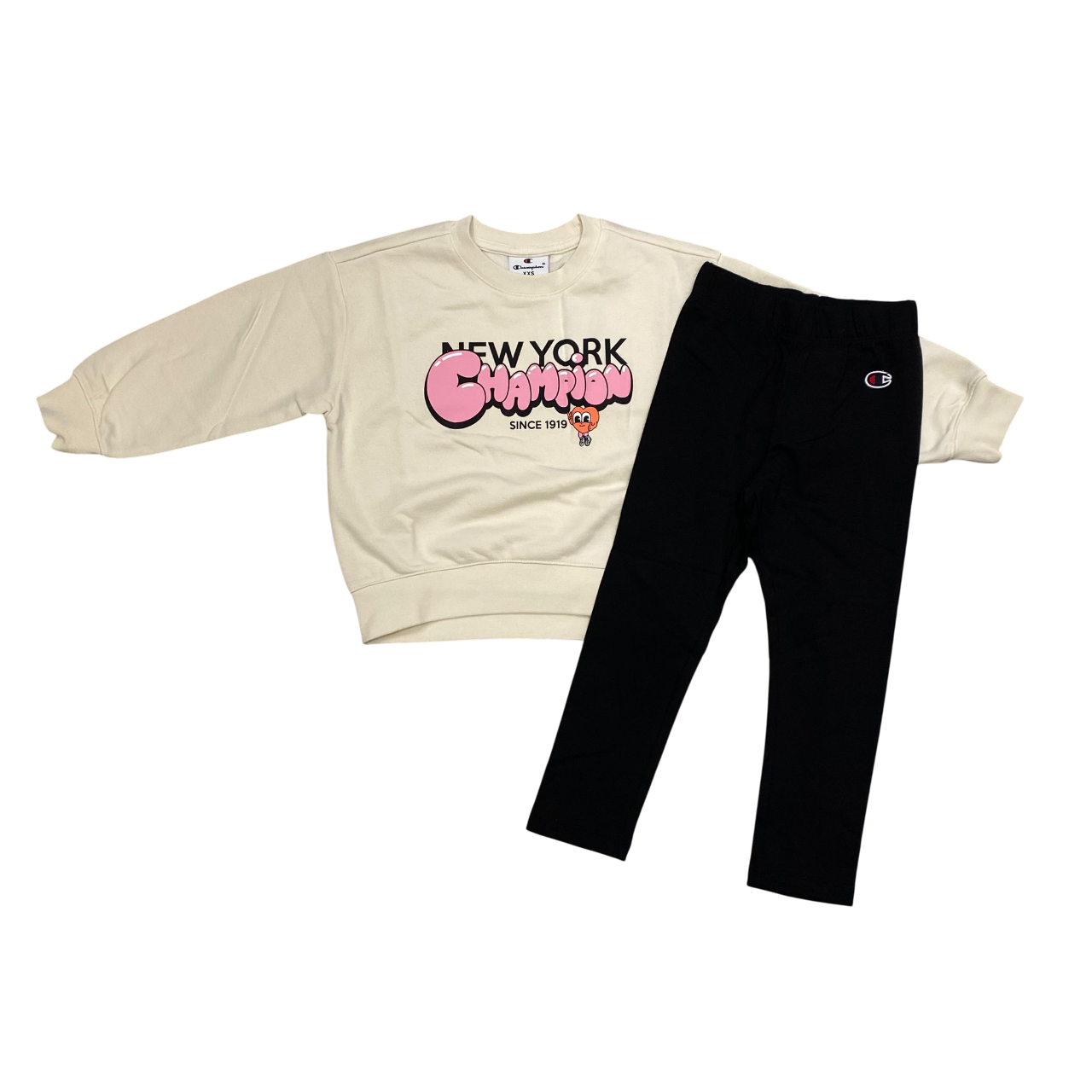 Champion tuta sportiva da bambina con felpa girocollo e leggings 405120 YS141 sabbia-nero