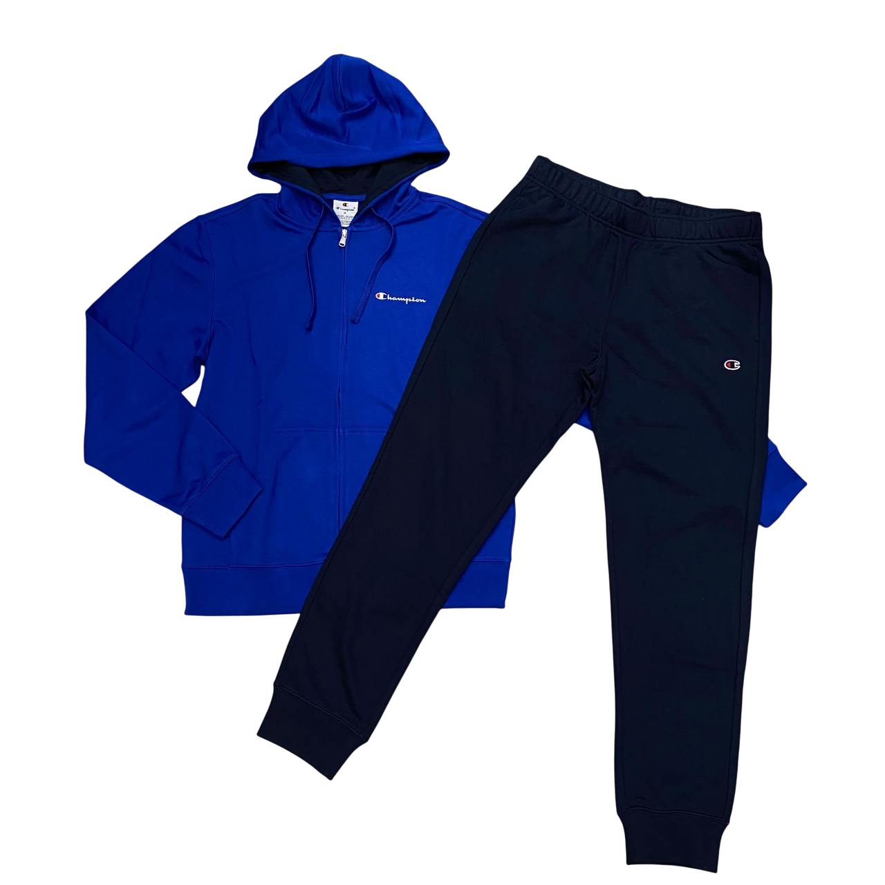 Champion tuta sportiva da uomo in cotone garzato con cappuccio e cerniera intera 221166 BS008 azzurro-blu