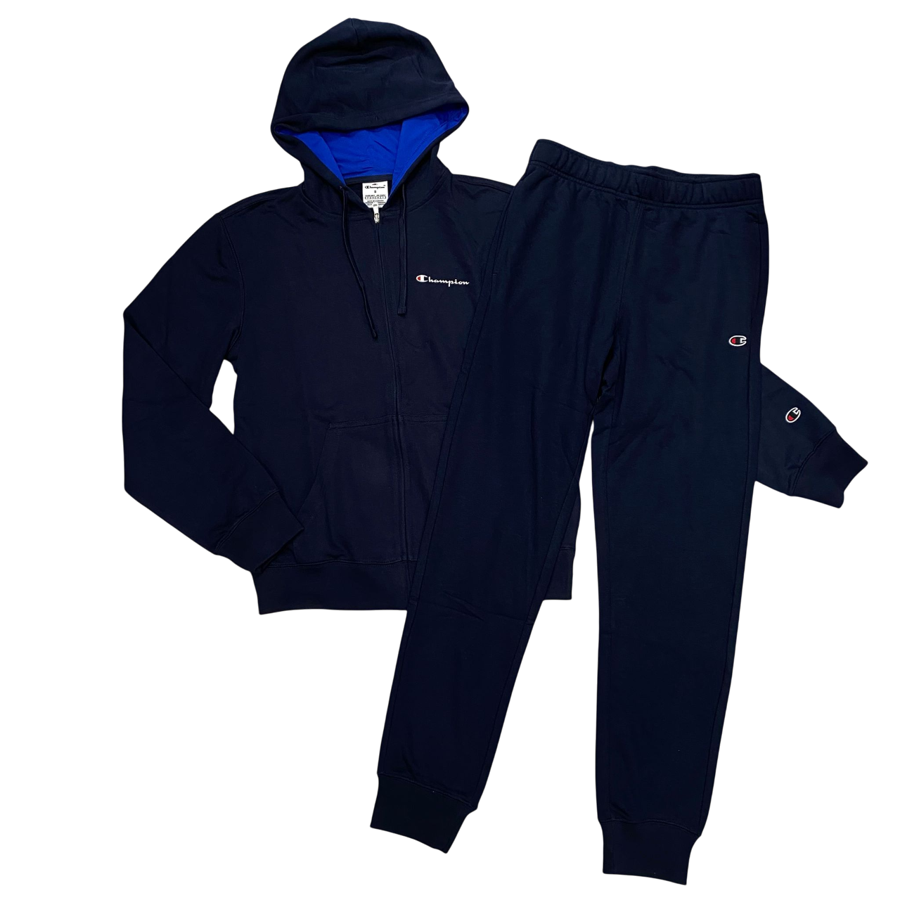 Champion tuta sportiva da uomo in cotone garzato con cappuccio e cerniera intera 221166 BS501 blu