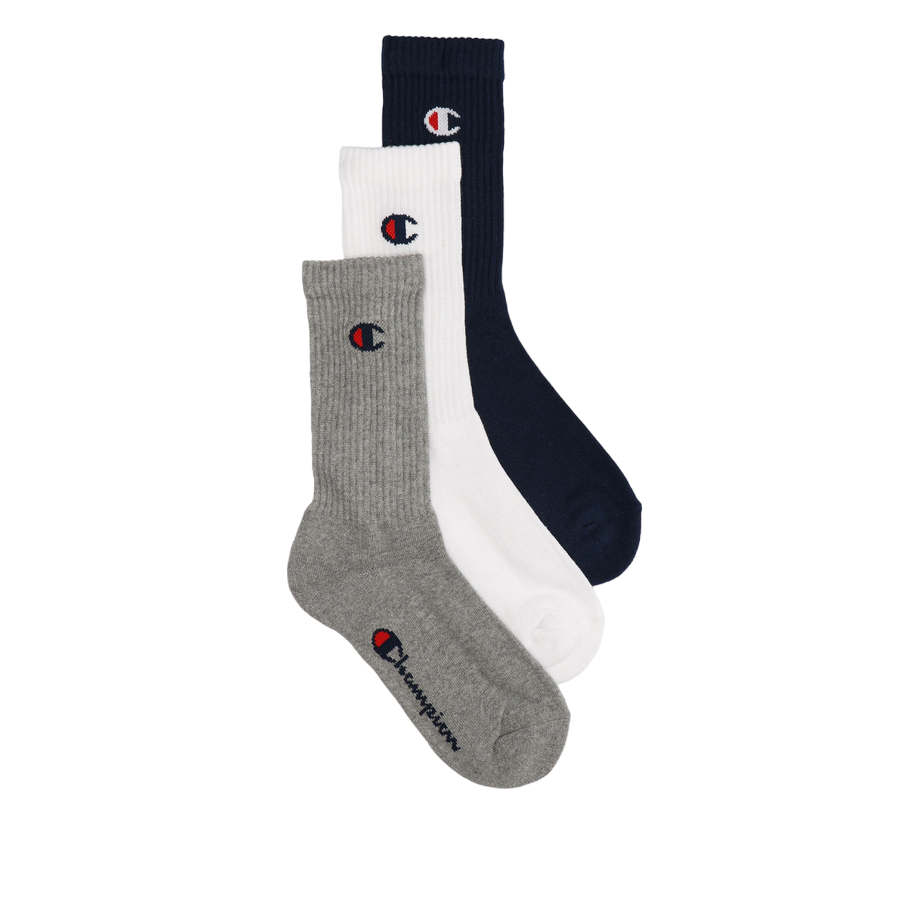 Champion calzino di media altezza con logo C U34578 BS517 grigio-bianco-blu. Confezione da 3 paia